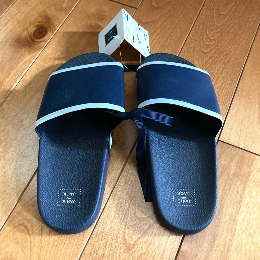 NWT Janie and Jack Blue with White Trim Slides 13
